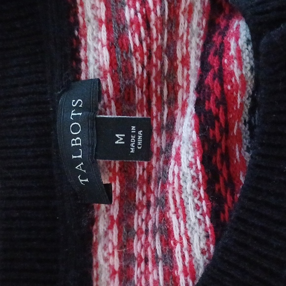🔥🔥Talbots Fair Isle Nylon & Lambswool Cardigan sweater red Black M - Picture 8 of 11